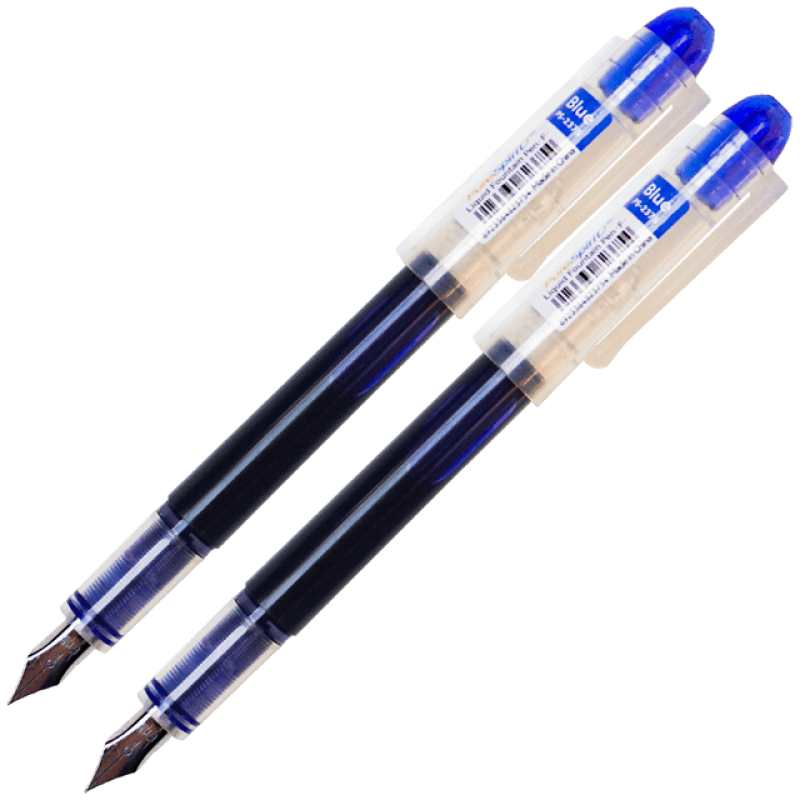 Set 2 stilouri de unica folosinta cu penita M, cerneala albastra si corp transparent, 13.5 CM